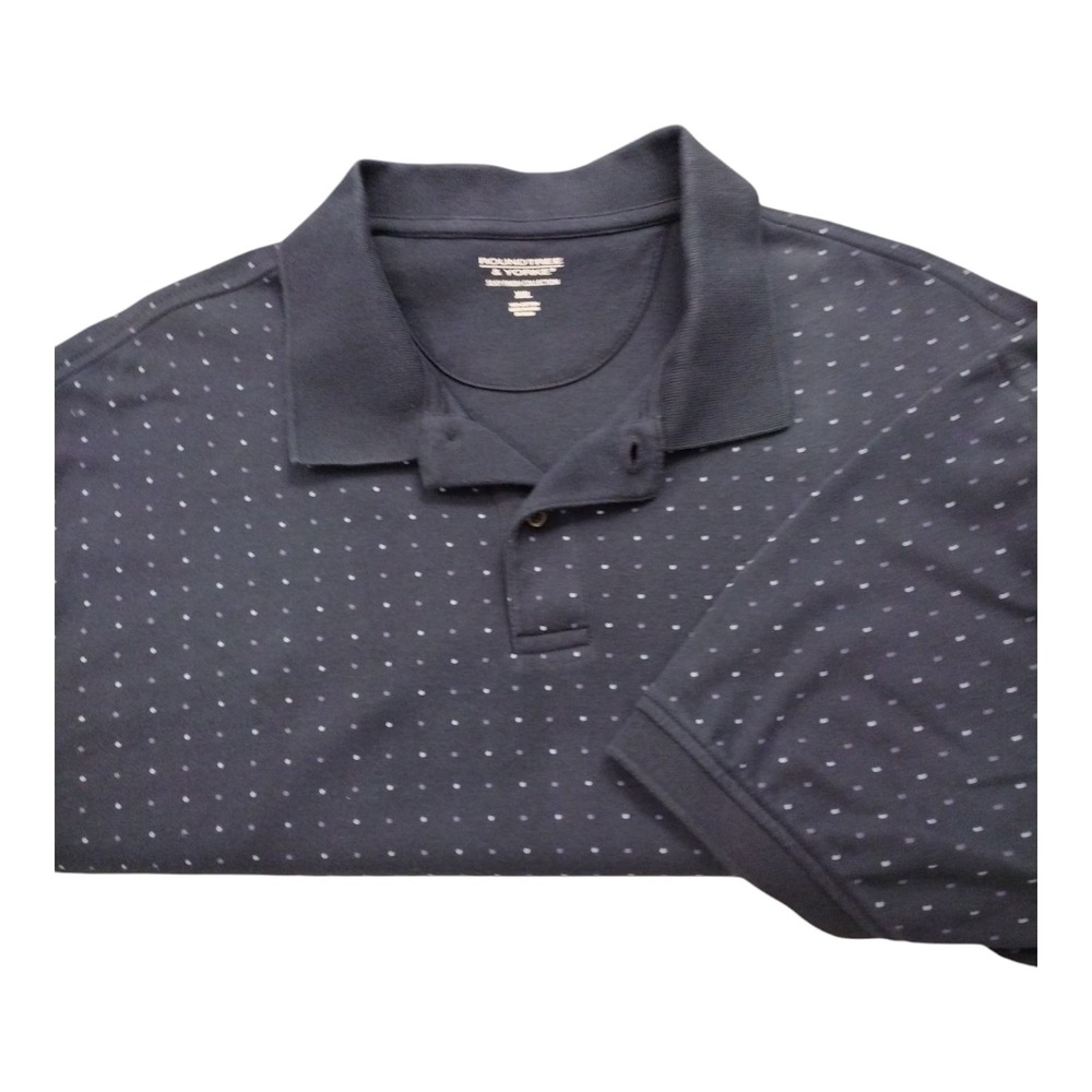Men's Roundtree And Yorke Short Sleeve Polo Shirt Navy With Blue White Dots 2XL